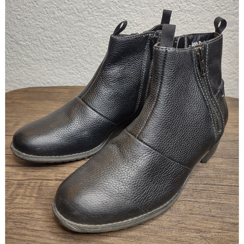 Hush Puppies Black Faux Leather Waterproof Ankle Boots Booties Size 7 Wide Large